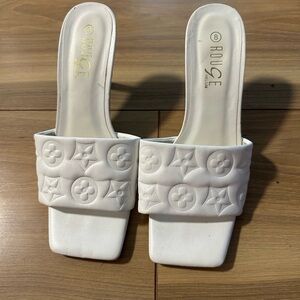 Faux LV White Embossed Slide Heels